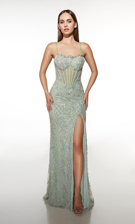 Alyce Paris 61988 Long Special Occasion Dress with Sheer Corset Beaded