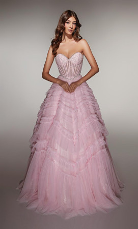 Alyce Paris 62007 Long Date Night Dress with Sheer Corset Ruffle A-Line