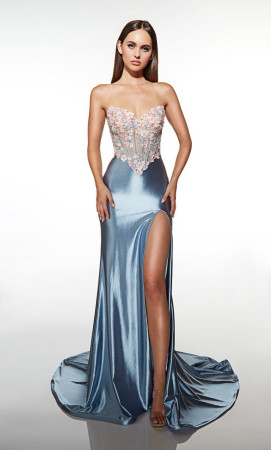 Alyce Paris 62012 Long Opera Gown with Sheer Corset 3D Flower Fabric