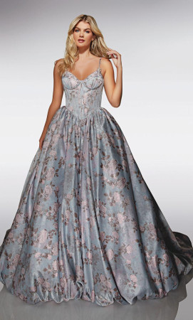 Alyce Paris 62019 Long Recital Dress with Floral Jacquard A-Line Pockets