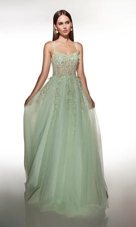 Alyce Paris 62203 Long Theater Dress Scoop Neck Lace Layered A-Line