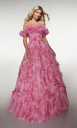 Alyce Paris 62216 Long Reception Dress Off Shoulder Ruffle Neck A-Line