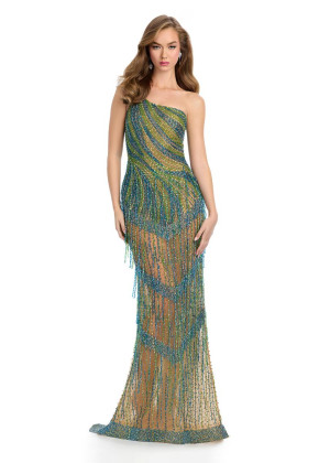 Ashley Lauren 11985 Long Homecoming Dress With Sparkling One Shoulder