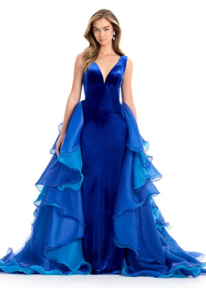 Ashley Lauren 12049 Long Dance Dress With Plush Velvet Fitted Sleeveless