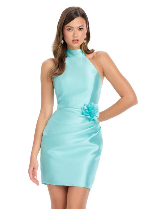 Ashley Lauren 4802 Evening Cocktail Dress With High Neck Halter Mikado