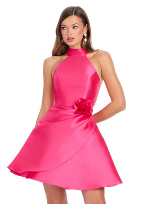 Ashley Lauren 4803 Semi-Formal Short Dress With High Halter Neck