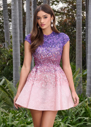 Ashley Lauren 4804 Short Prom Dress With Fully Ombre Beaded A-Line
