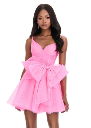 Ashley Lauren 4819 Evening Cocktail Dress With Glitter Tulle Mini Dress