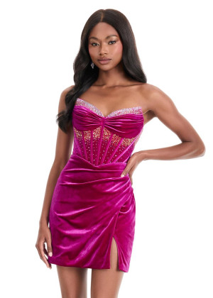 Ashley Lauren 4865 Cocktail Dress With Strapless Velvet Mini
