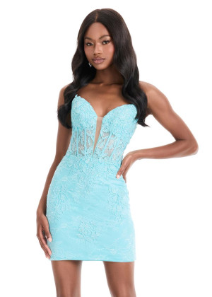 Ashley Lauren 4880 Semi-Formal Dress With Figuring Hugging Mini