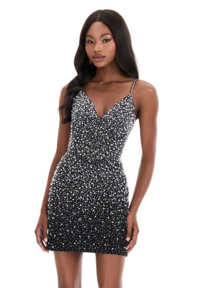 Ashley Lauren 4925 Semi-Formal Dress With Fitted V Neck Mini