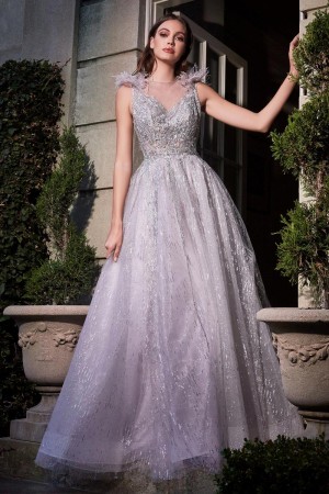 Ladivine B704 Sparkling Illusion Feather Gown
