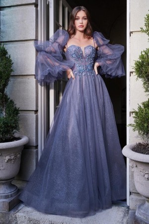 Ladivine B709 Shimmering Gown with Removable Sleeves