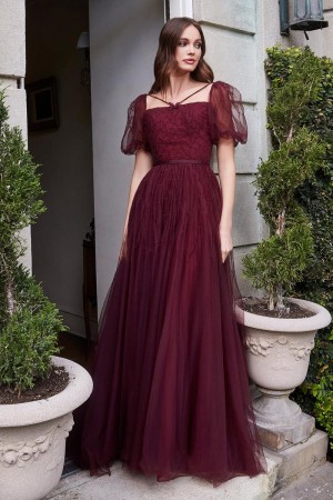 Ladivine B712 Puff Sleeve A-Line Prom Dress