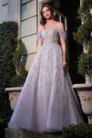 Ladivine B713 Sheer Off Shoulder Evening Dress