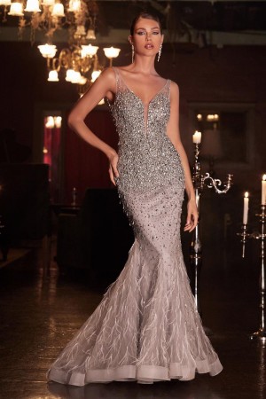 Ladivine B718 Beaded Feather Mermaid Dress