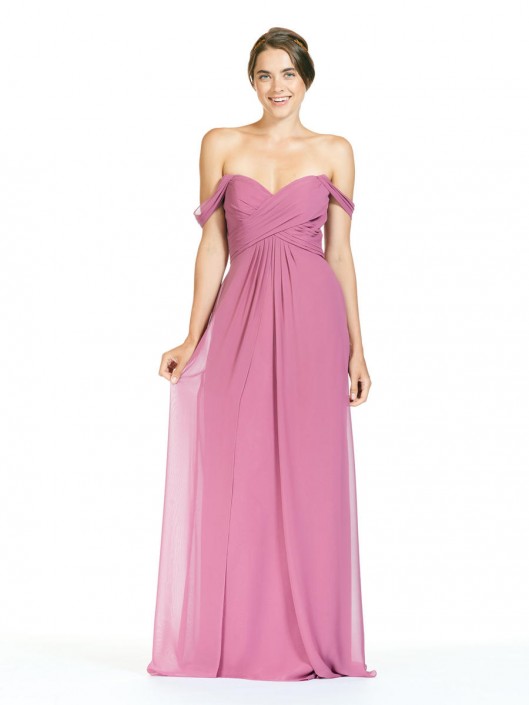 chiffon off shoulder bridesmaid dress