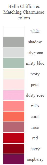 Bari Jay Bridesmaids Bella Chiffon and Charmeuse Color Chart