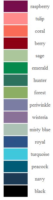 Bari Jay Bridesmaids Charmeuse Color Chart