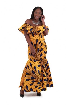 African Peacock Print Mermaid Dress C-W097