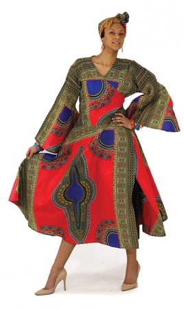 African Print Wrap Dress C-WF938 with Head Scarf