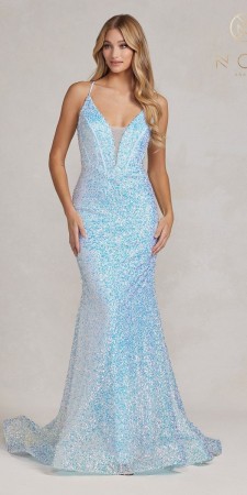 Nox Anabel C1094 Deep V Neck Sequin Gown