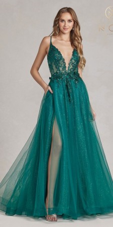 Nox Anabel C1113 Sparkling A-Line Gown with Pockets