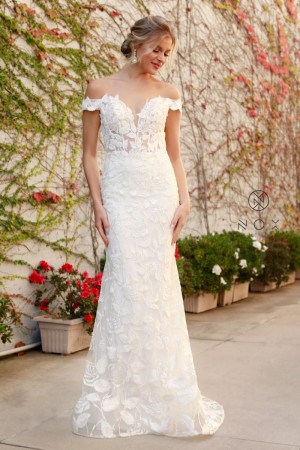 Nox Anabel C439W Embroidered Floral Wedding Gown