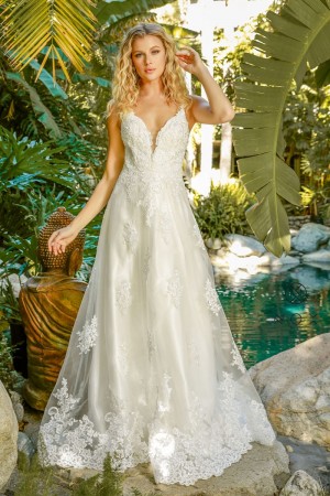 Nox Anabel C461 Sheer Lace A-Line Wedding Gown