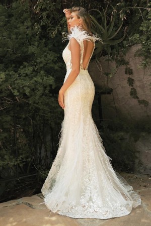 Cinderella Divine C57W Lace Feather Wedding Dress