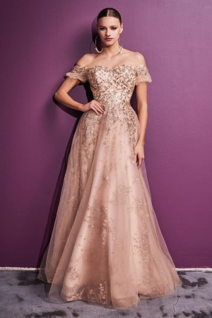 Ladivine C73 Shimmering Sheer Off Shoulder Gown
