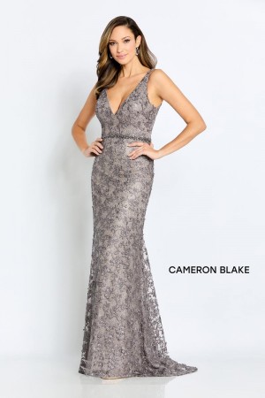 Cameron Blake CB113 Lace Gown with Detachable Sleeves