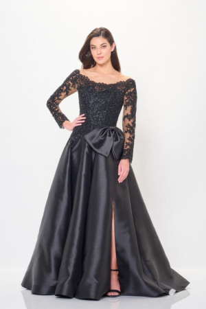 Cameron Blake CB3249 Lace Long Sleeve Mikado A-Line Gown