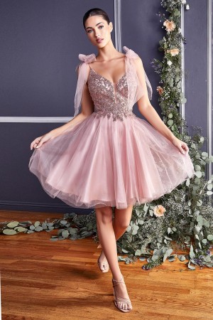 Ladivine CD0174 Bow Strap Short Party Dress