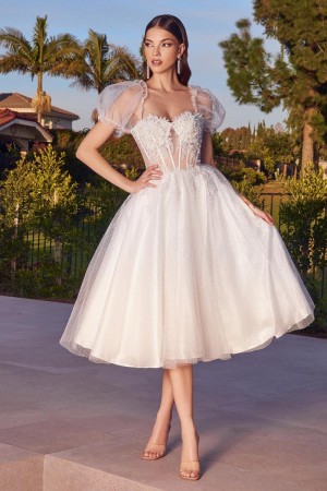 Ladivine CD0187W Sheer Corset Tea Length Wedding Dress