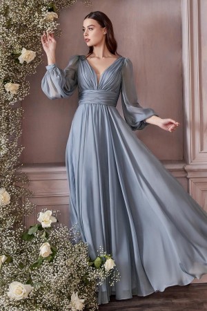 Cinderella Divine CD0192 Ruched Long Sleeve Gown