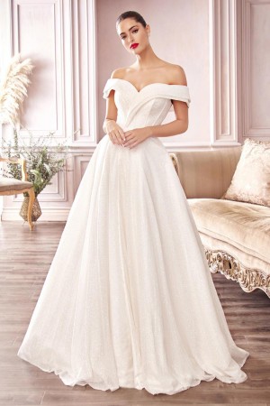 Ladivine by Cinderella CD214W Off Shoulder Wedding Dress