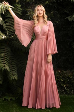 Cinderella Divine CD242 Pleated Long Sleeve Gown