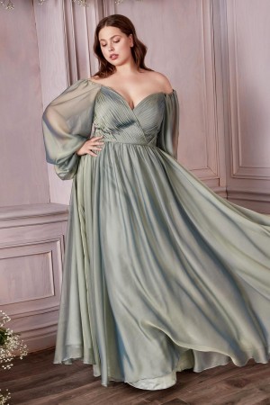 Size 24 Burgundy Ladivine CD243C Long Sleeve Plus Size Gown
