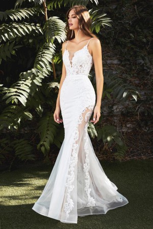 Cinderella Divine CD937W Sheer Mermaid Wedding Dress