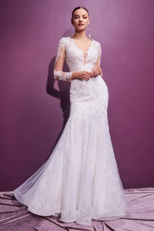 Cinderella Divine CD951W Lace Long Sleeve Wedding Dress