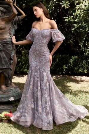 Ladivine CD959 Off Shoulder Puff Sleeve Gown