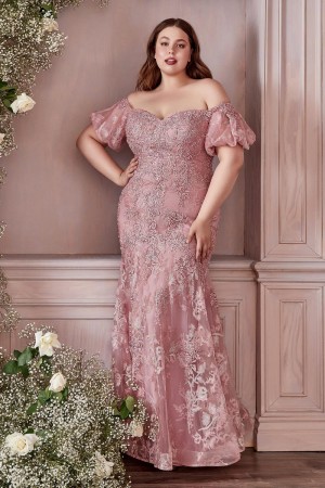 Ladivine CD959C Puff Sleeve Plus Size Gown
