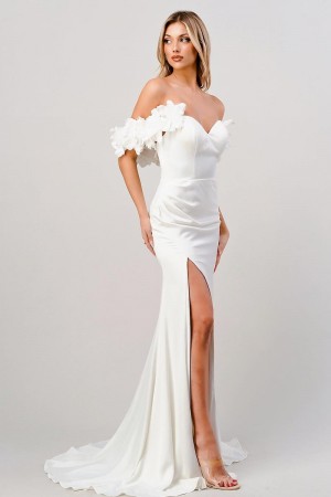 Ladivine CD965W Draped 3D Floral Wedding Dress