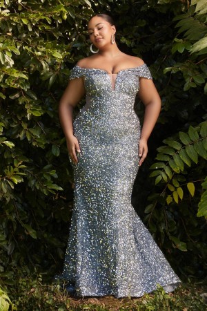 Ladivine CD975C Off Shoulder Sequin Plus Size Gown