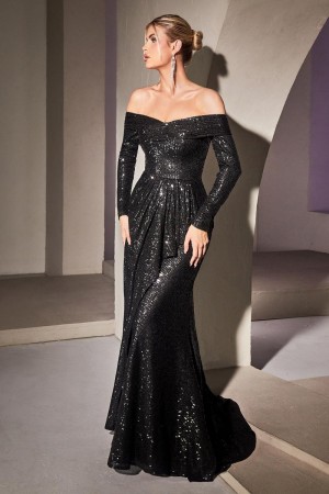 Ladivine CH135 Long Sleeve Sequin Gown