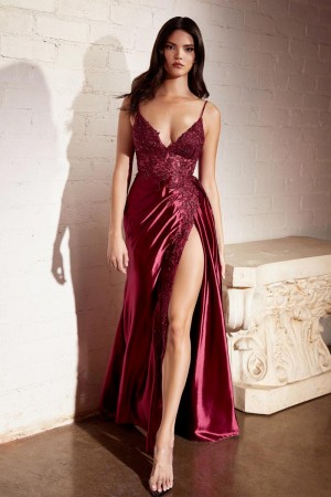 Ladivine CM318 Beaded Floral Draped Gown