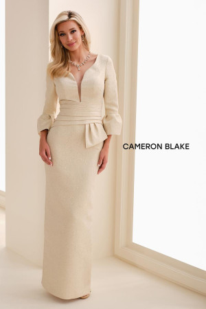 Cameron Blake CB827 Evening Dress Brocade Sheath Sheer Plunging V Neck