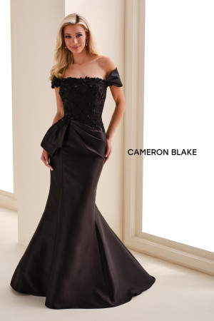 Cameron Blake CB829 Formal Party Gown Off Shoulder Lace Mikado Mermaid