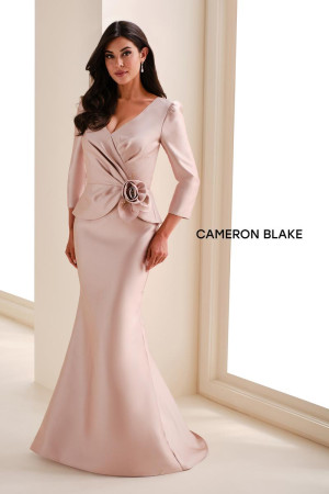 Cameron Blake CB830 Long Reception Party Dress 3D Flower at Hip Mikado